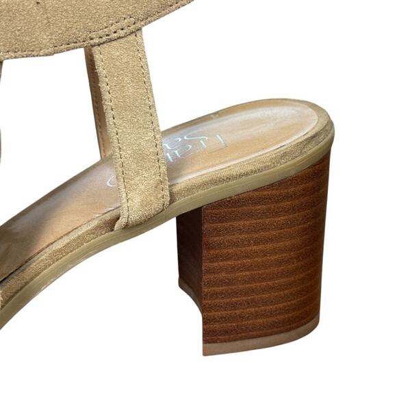 Franco Sarto Harlet 3 Leather Tan Beige Woven Chunky High Heels Sandals Shoes 8 - Picture 4 of 16